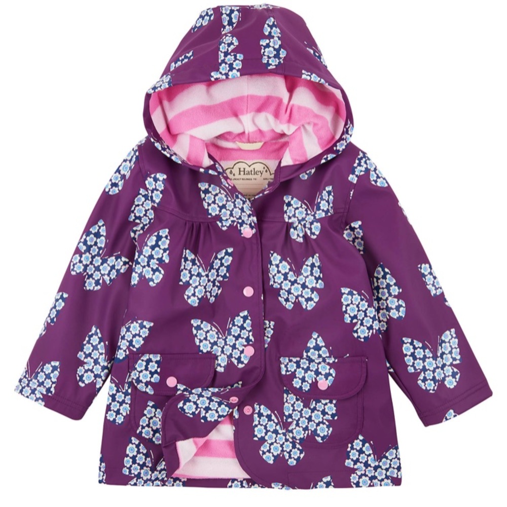 Hatley Girls' Floral Butterfly Raincoat, Purple